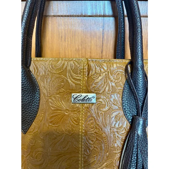 Colette Hand-Tooled Leather Tote Bag | Genuine Leather Mexico | Floral Embossed - Picture 4 of 10